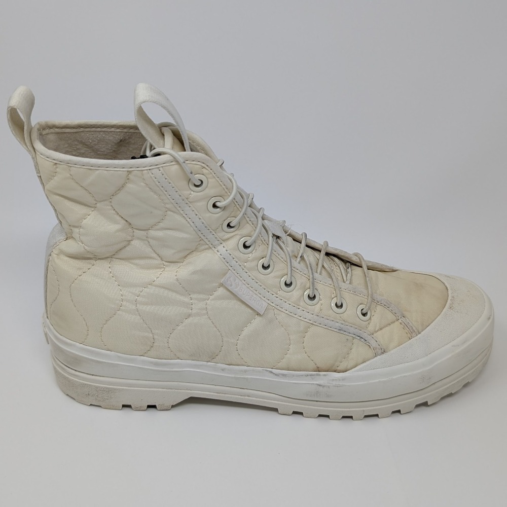 Superga 2644 Alpina Quilted Nylon High Top‎ Sneakers Cream Chunky Sole Size 9.5